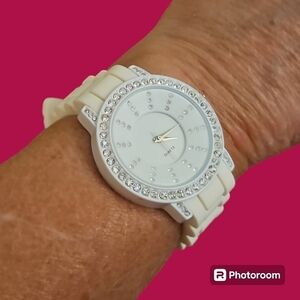 3/$30 White Pave Crystal Jelly Band Watch